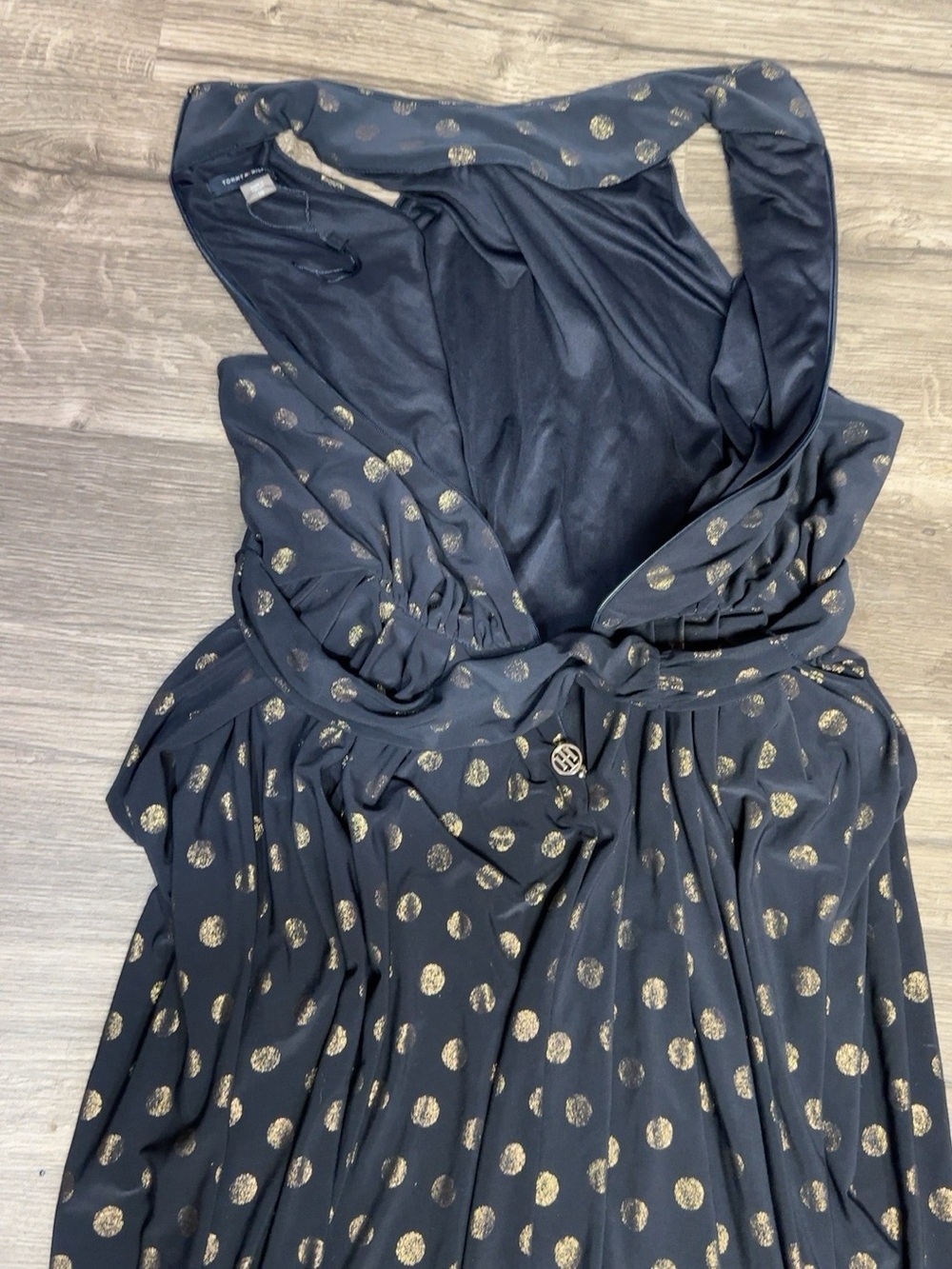 Tommy Hilfiger Navy Gold Metallic Polka Dot Halter Maxi Dress Size 10 - Picture 8 of 12